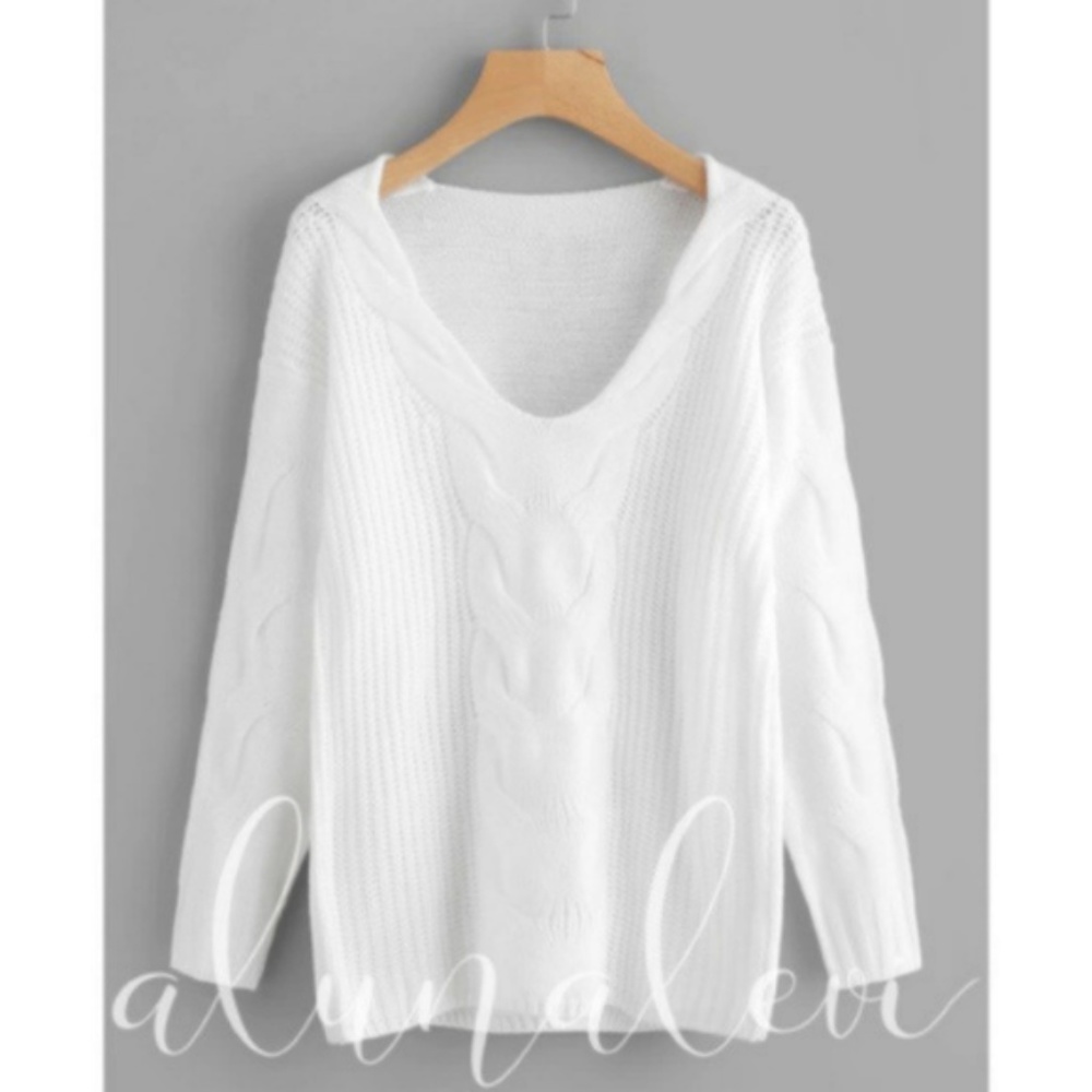 💖 HP 💖 White V Neck Long Sleeve Knit Sweater - Picture 2 of 3